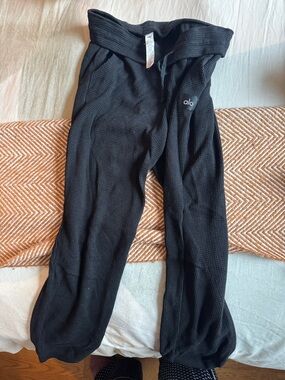 ALO Yoga Black Waffle Knit Lounge Pants